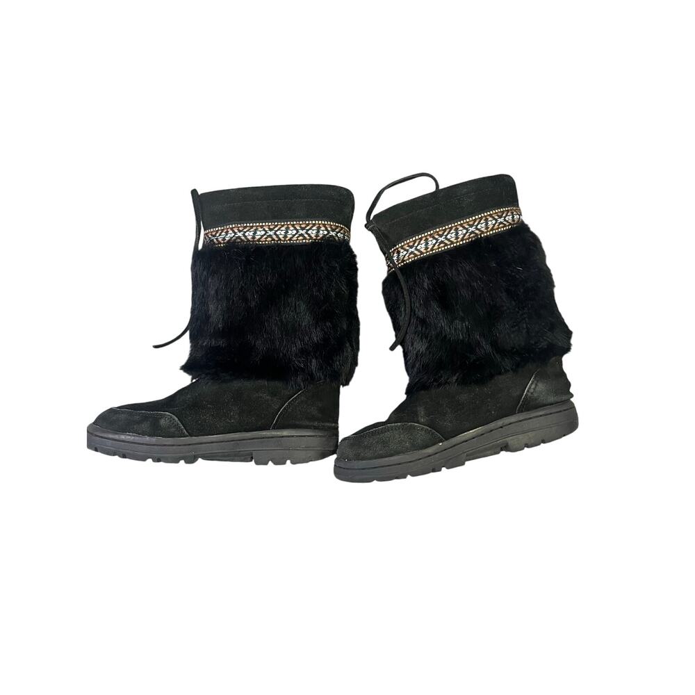 Clarks Black Faux Fur Leather Boots Moccasin Women’s Size 6 American Indian